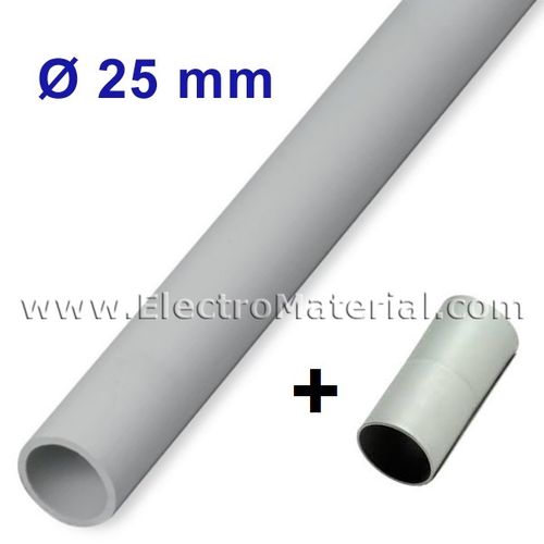 Tubo rigido gris de PVC de 25 mm con manguito