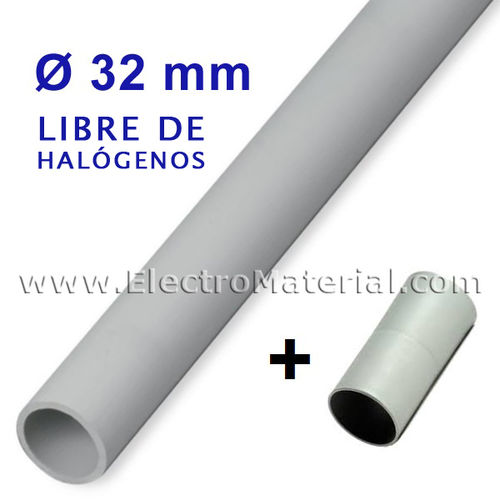 Tubo rigido gris de PVC libre de halógenos de 32 mm con manguito