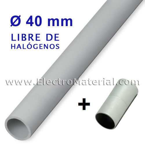 Tubo rigido gris de PVC libre de halógenos de 40 mm con manguito