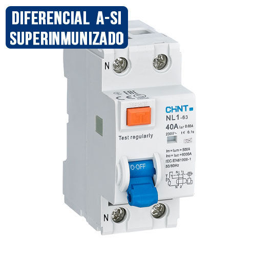 Diferencial Super Inmunizado 2x40x30 mA | CHINT NL1-2-40-30ASi